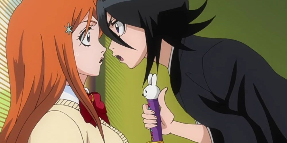 Rukia declares to Orihime that the two of them will train in the Bleach anime