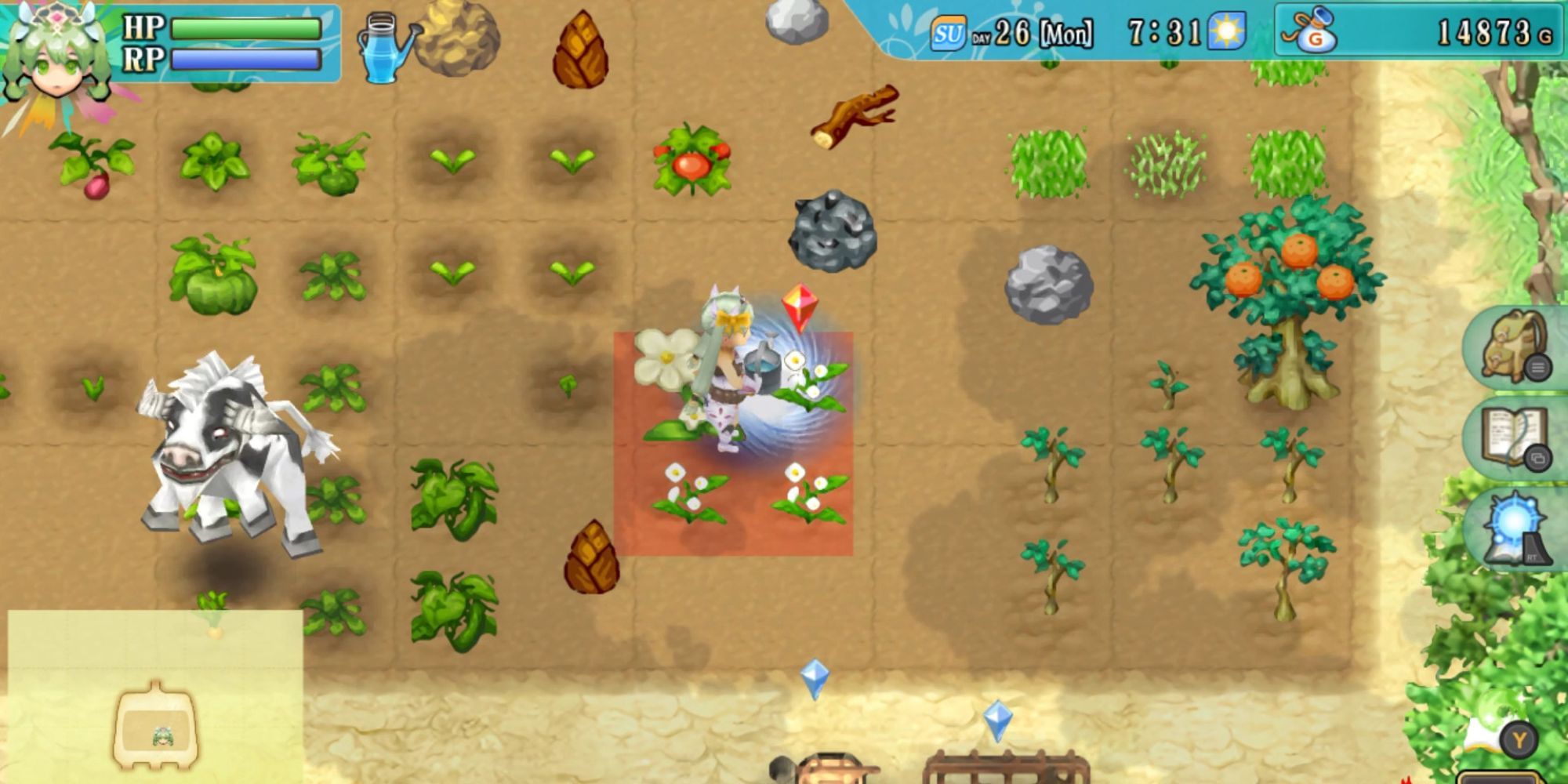 A player watering plants in Rune Factory 4 Special