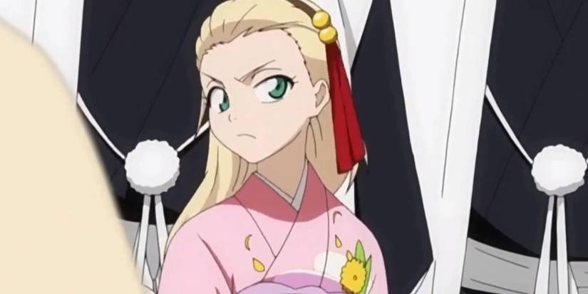 Rurichiyo Kasumioji pouting at Kamoi in the Bleach anime