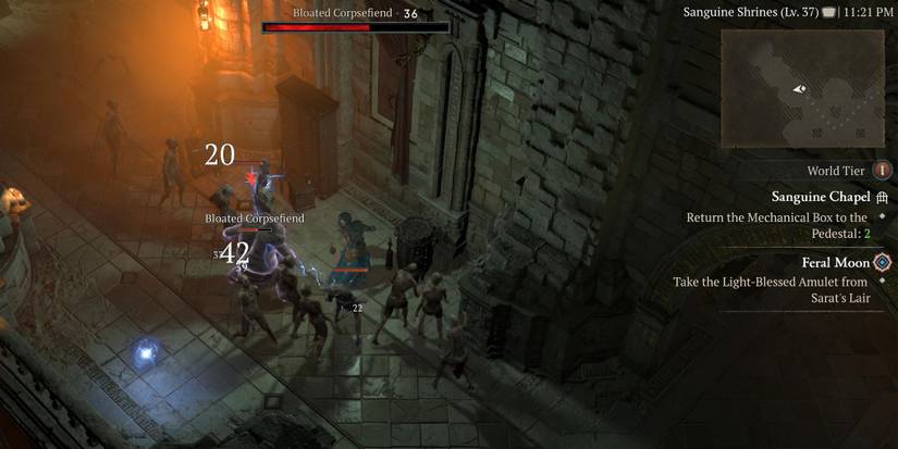 A player getting attacked in the Sanguine Chapel dungeon in Diablo 4