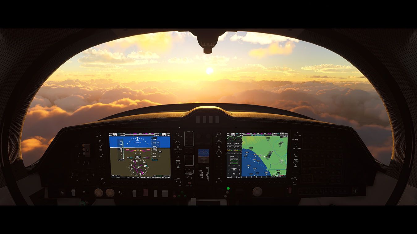 Microsoft Flight Simulator sunset outside window
