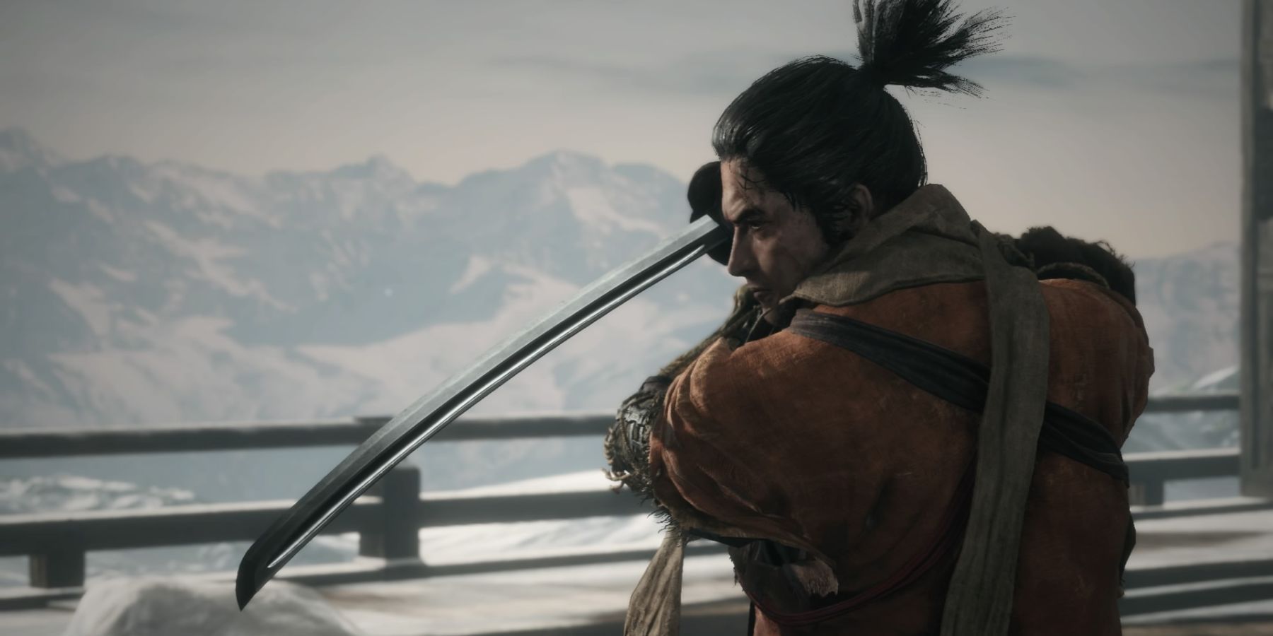Sekiro about to fight a member of the Ashina Clan
