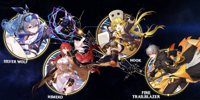 silver wolf-himeko-hook-and fire trailblazer in honkai star rail