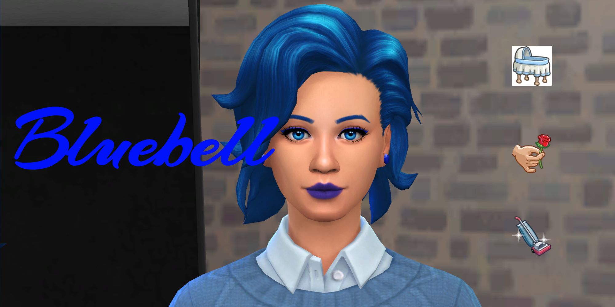 A blue-haired Sim from the bluebell generation