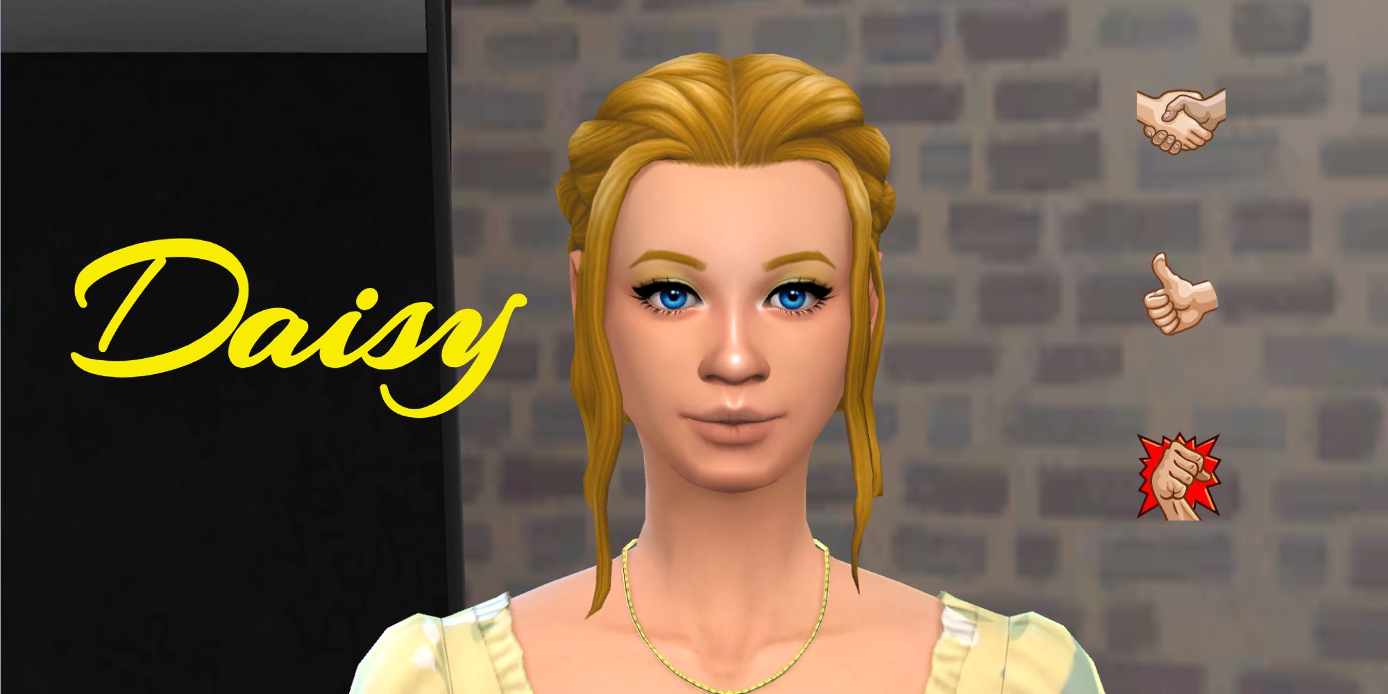 A yellow-haired Sim from the daisy generation