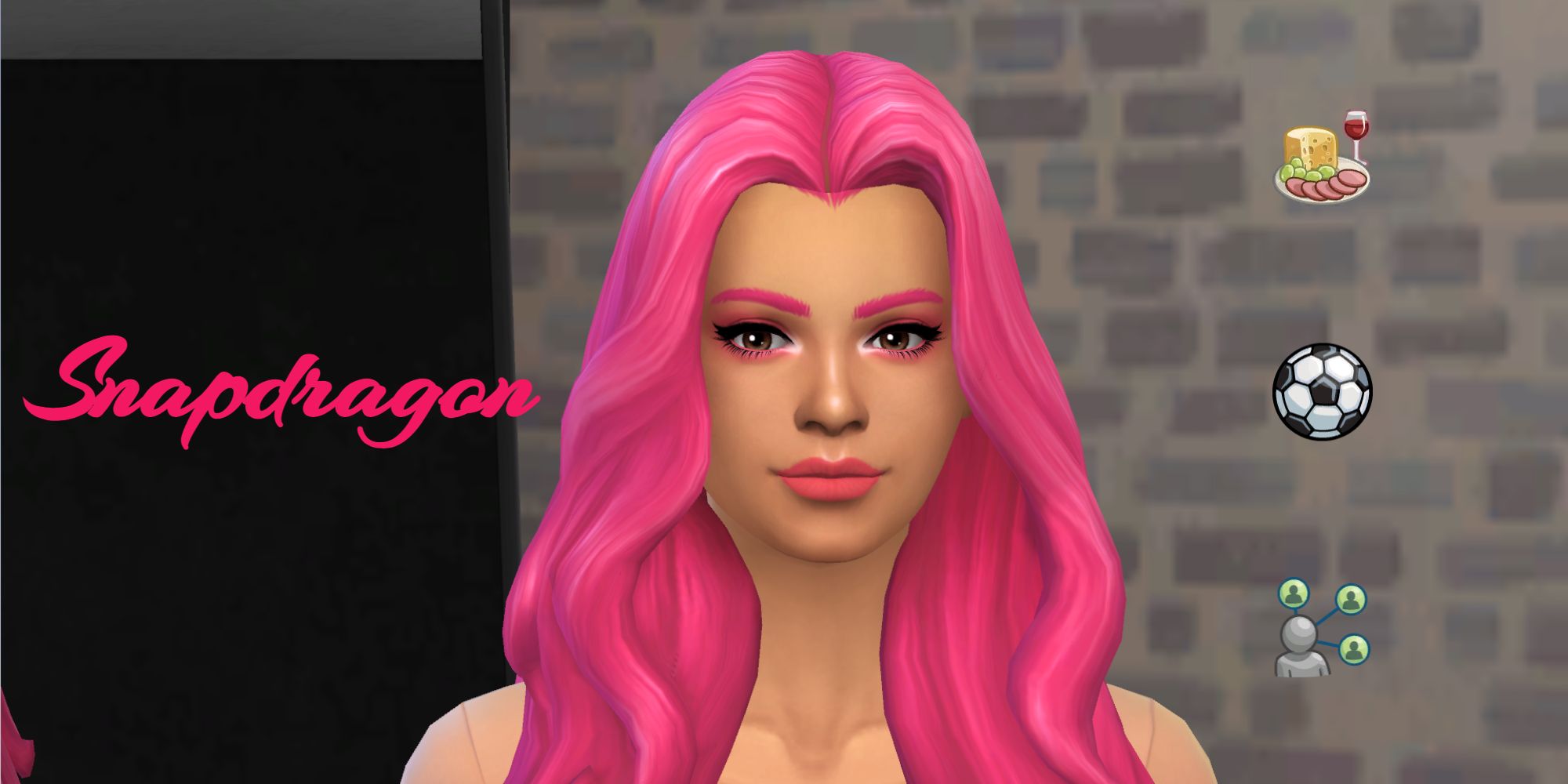 A hot pink-haired Sim from the snapdragon generation