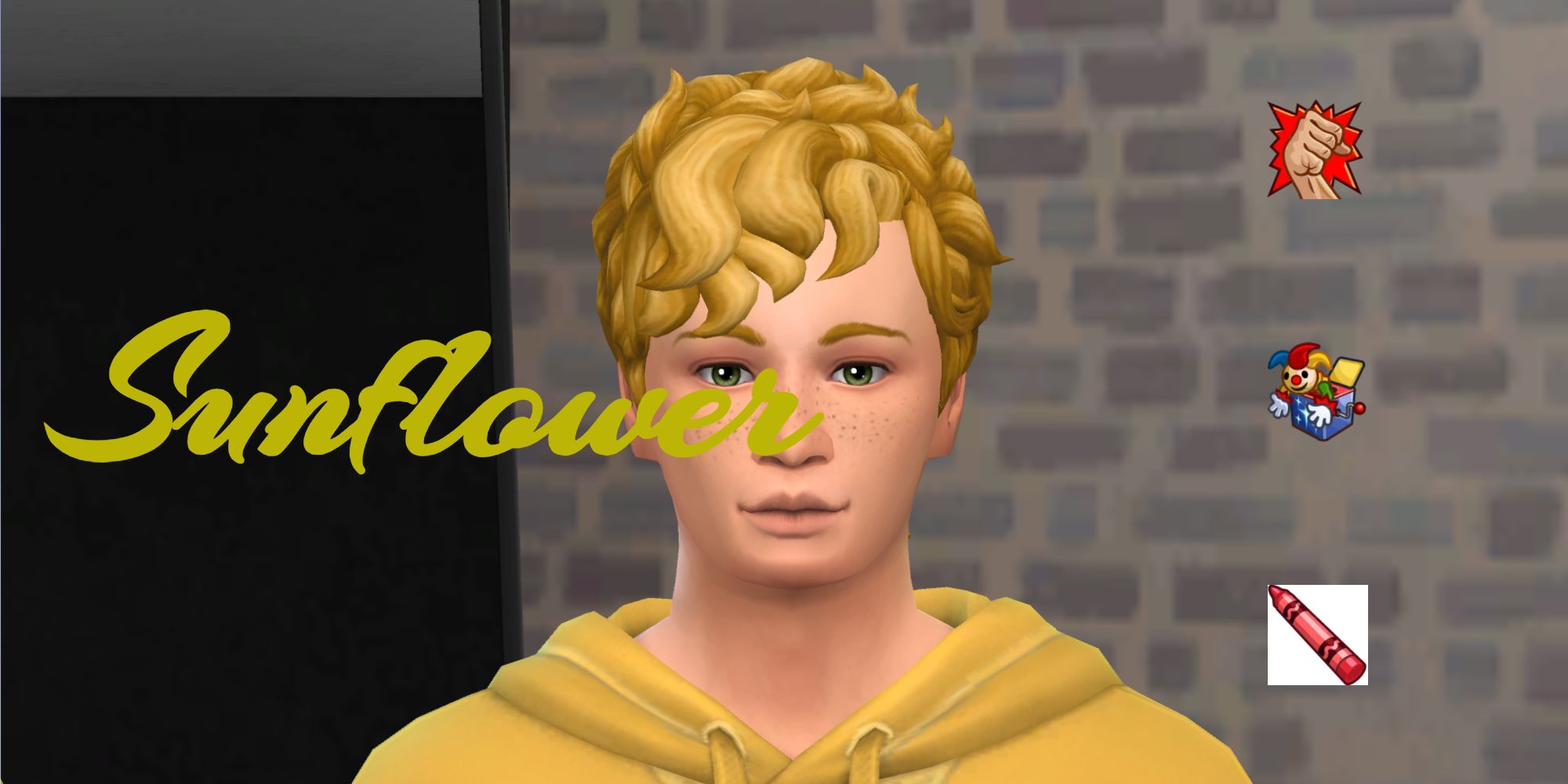 A yellow-haired Sim from the sunflower generation