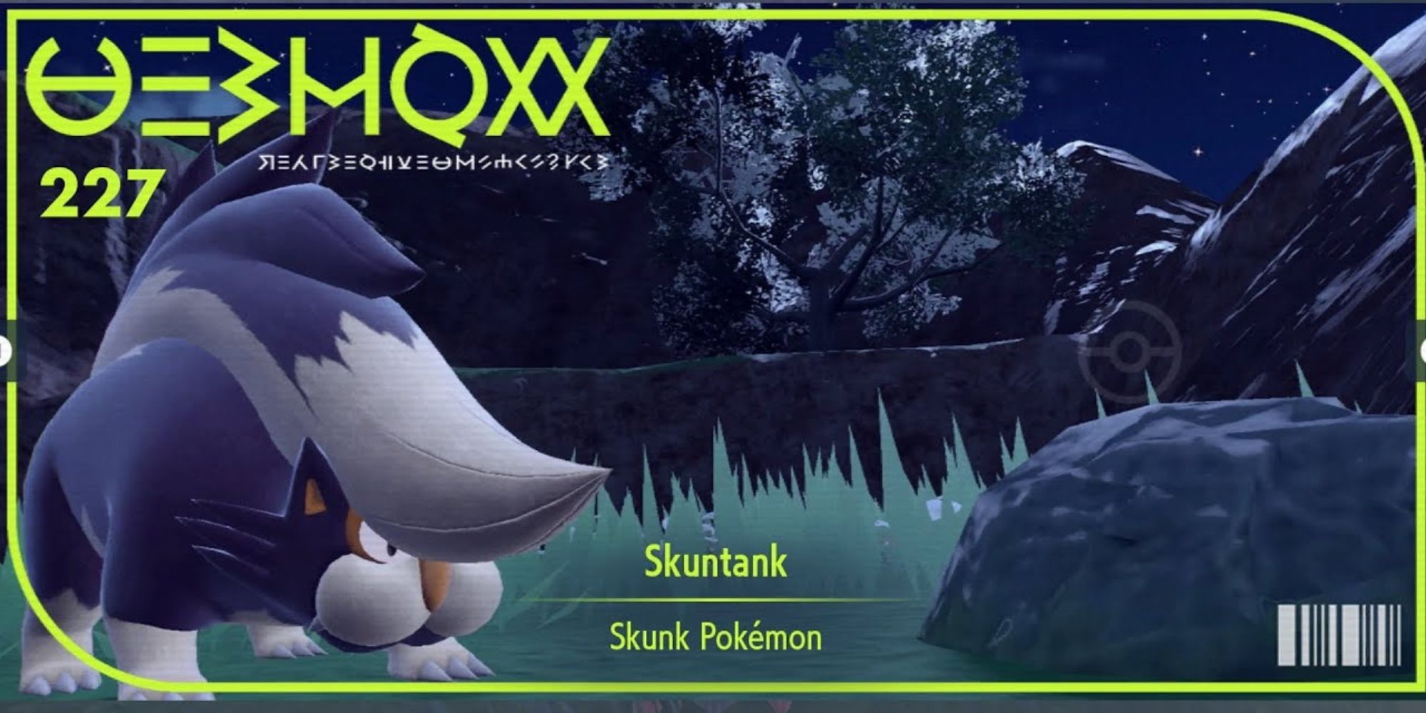 The pokedex cover image for Skuntank in Pokemon Scarlet & Violet