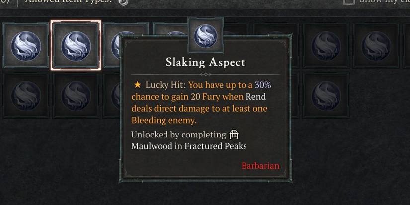 The Slaking Aspect from Diablo 4