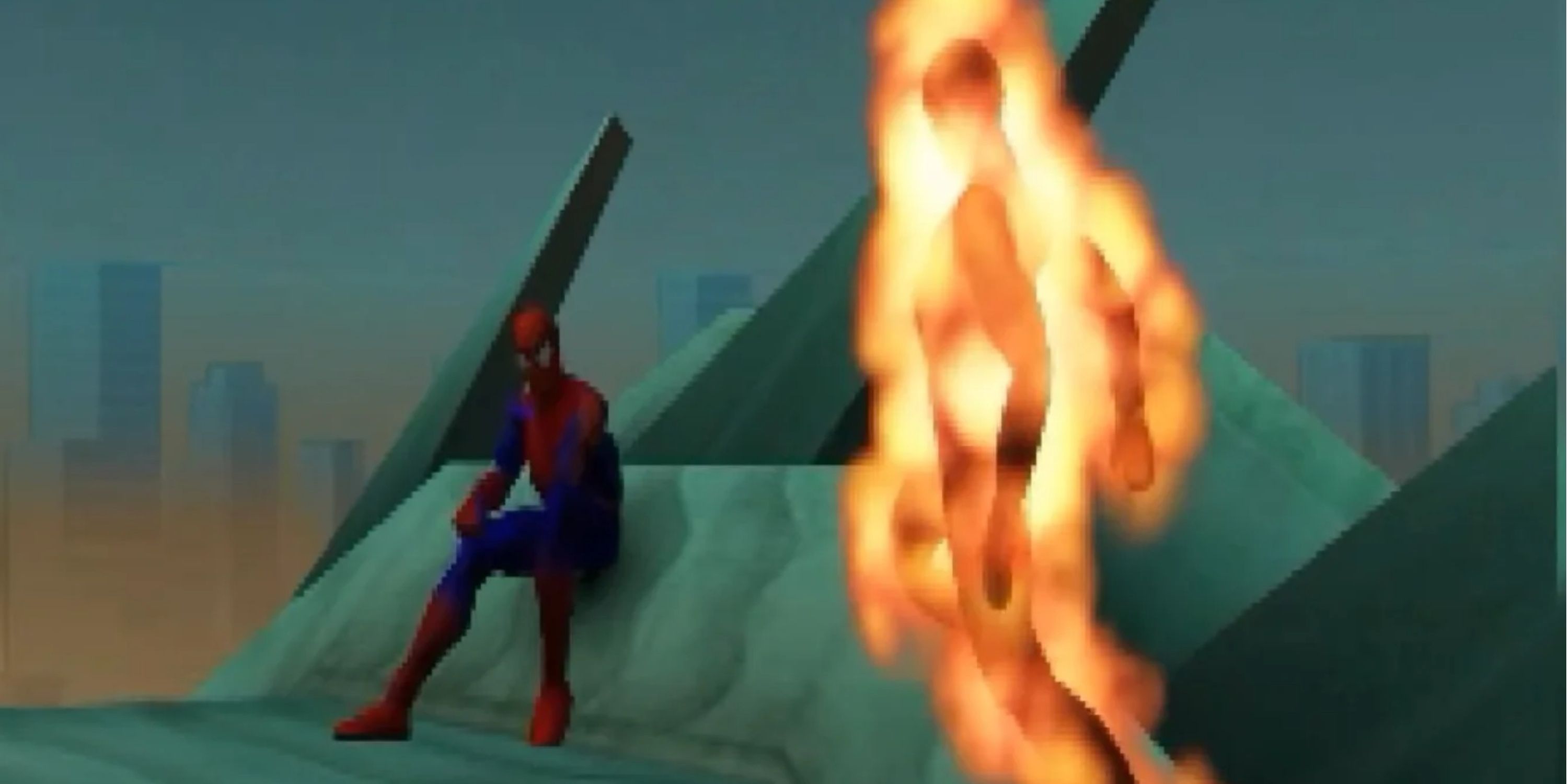 spider-man on the statue of liberty with the human torch