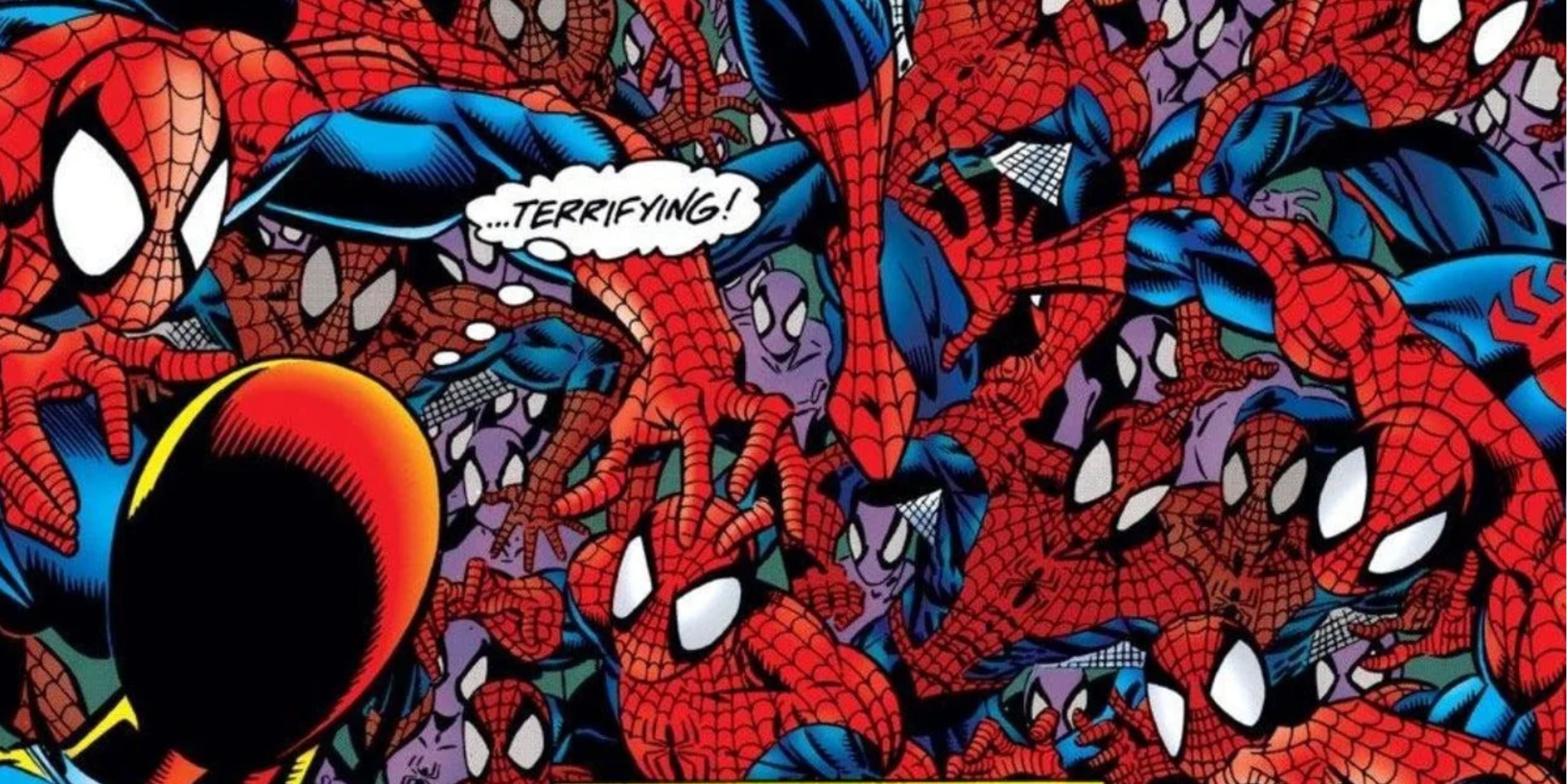 spider-man with a bunch of spider-man clones