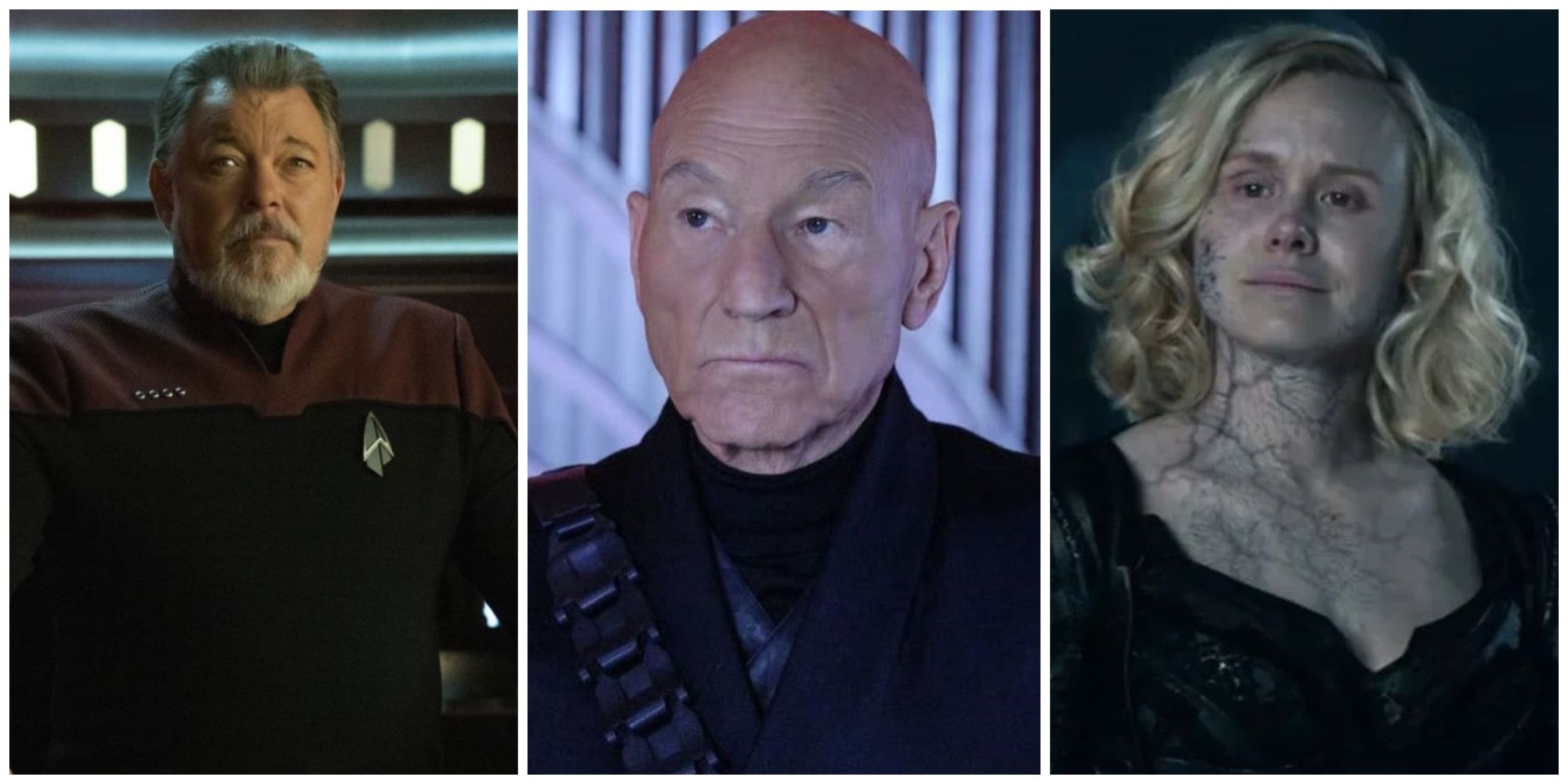 A collage showing Picard, Riker, and Jurati in Star Trek: Picard.