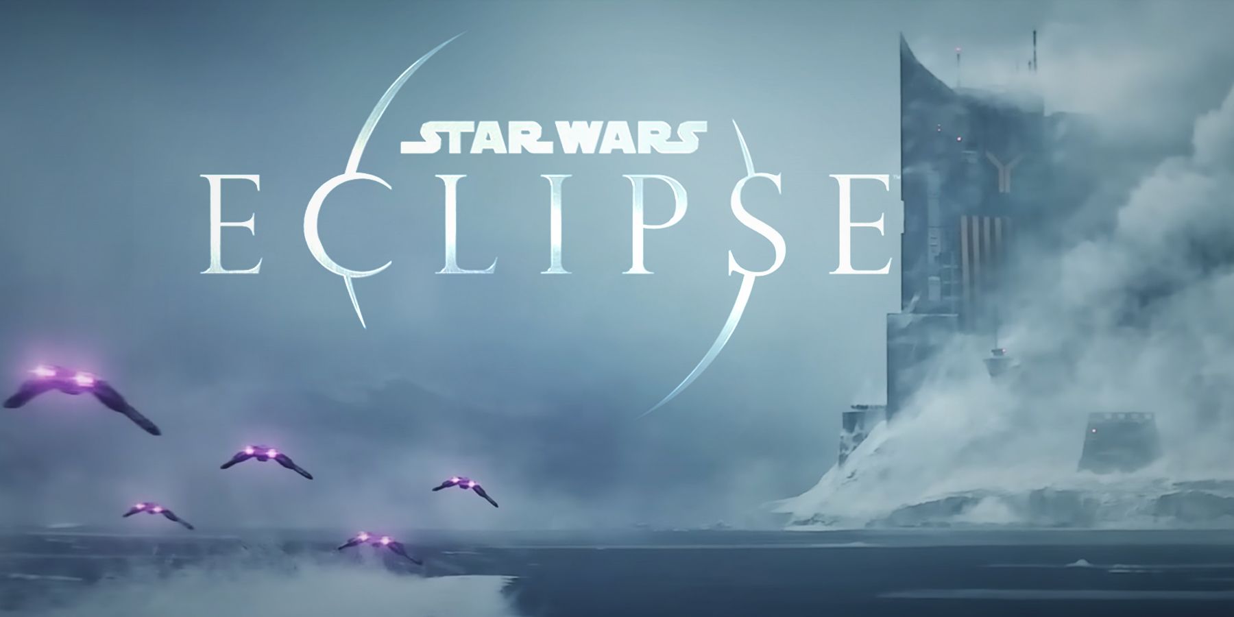 Star Wars Eclipse cinematic reveal trailer beach spaceship fleet screenshot with logo