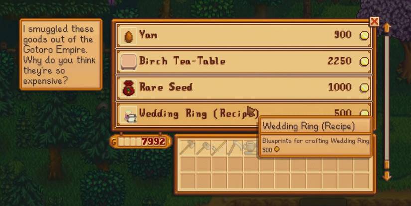 Traveling Merchant sells the recipe for the wedding ring