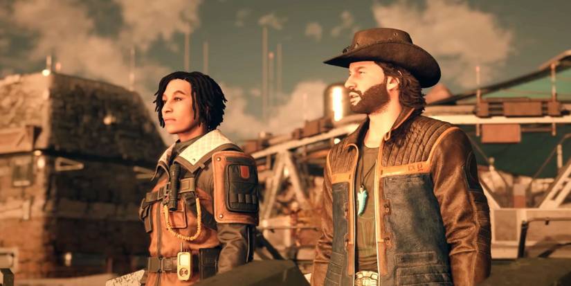 A player standing with a companion in Starfield 