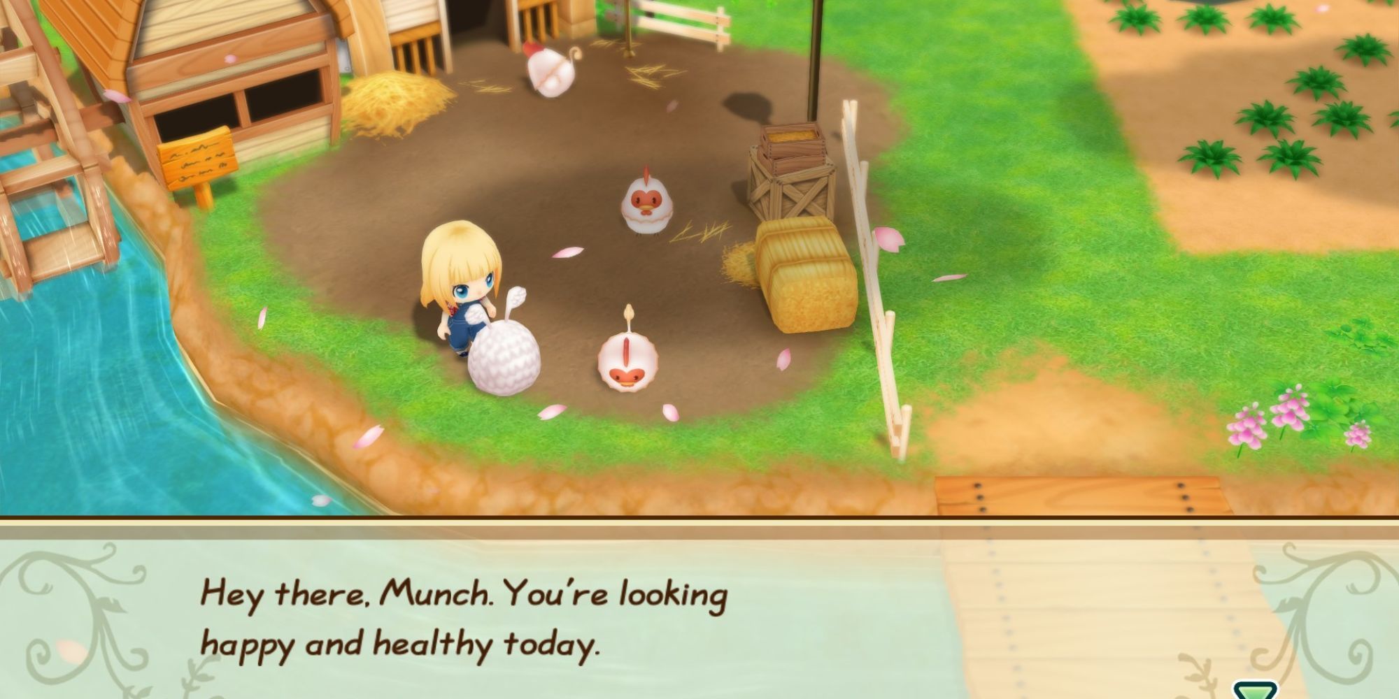 A player talking to their animals in Story of Seasons: Friends of Mineral Town