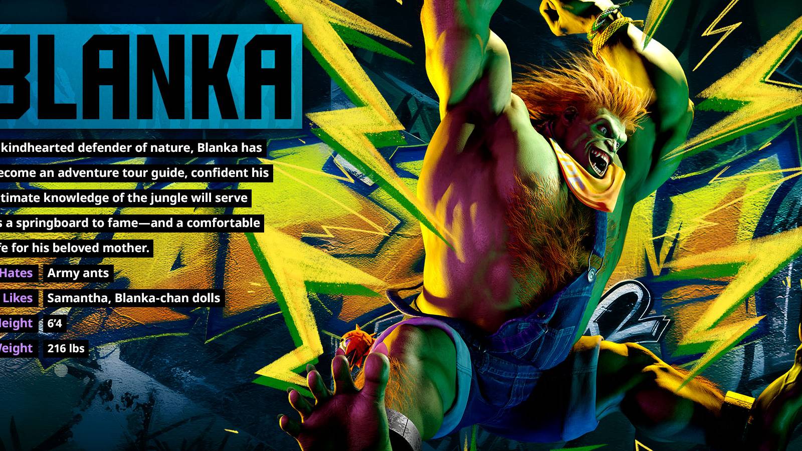 image of blanka and his character overview in street fighter 6.