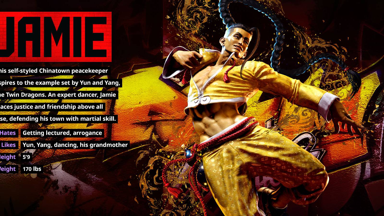 image showing the character overview of jamie in street fighter 6.