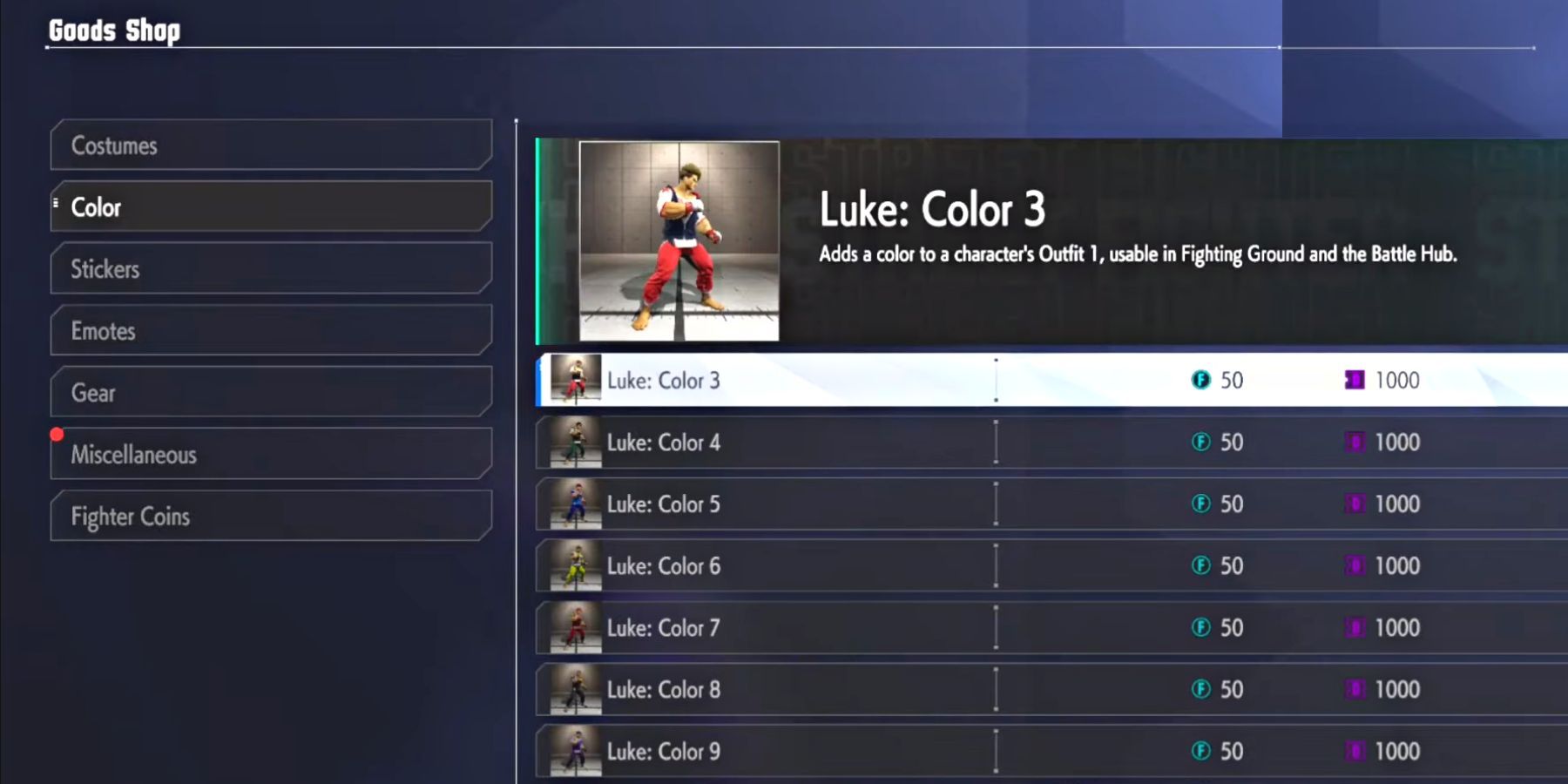 image showing how to get outfit colors in street fighter 6.
