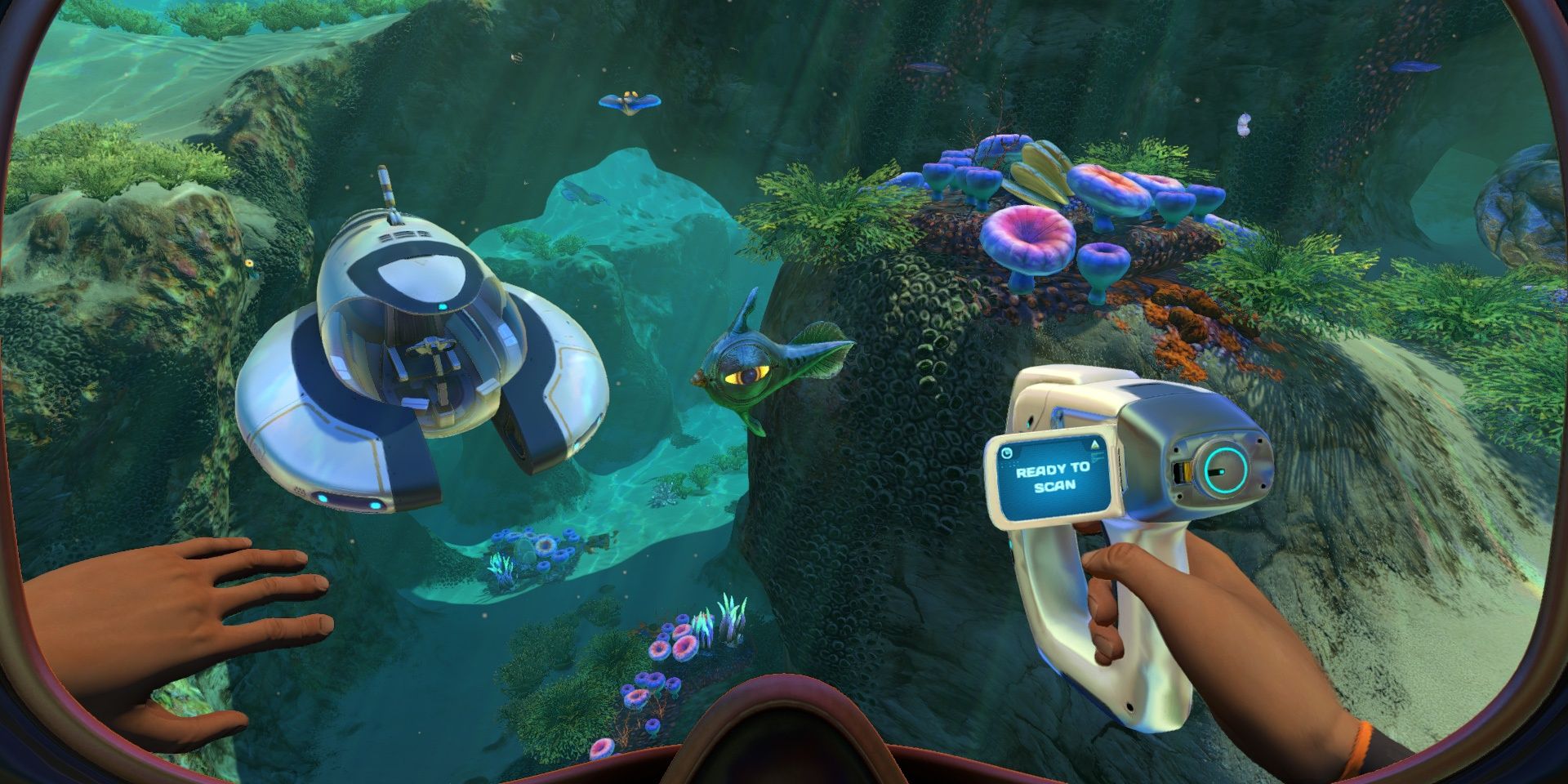 Player underwater with tool in Subnautica