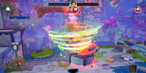 Dingodile using his Super Tailwhip ability in Crash Team Rumble