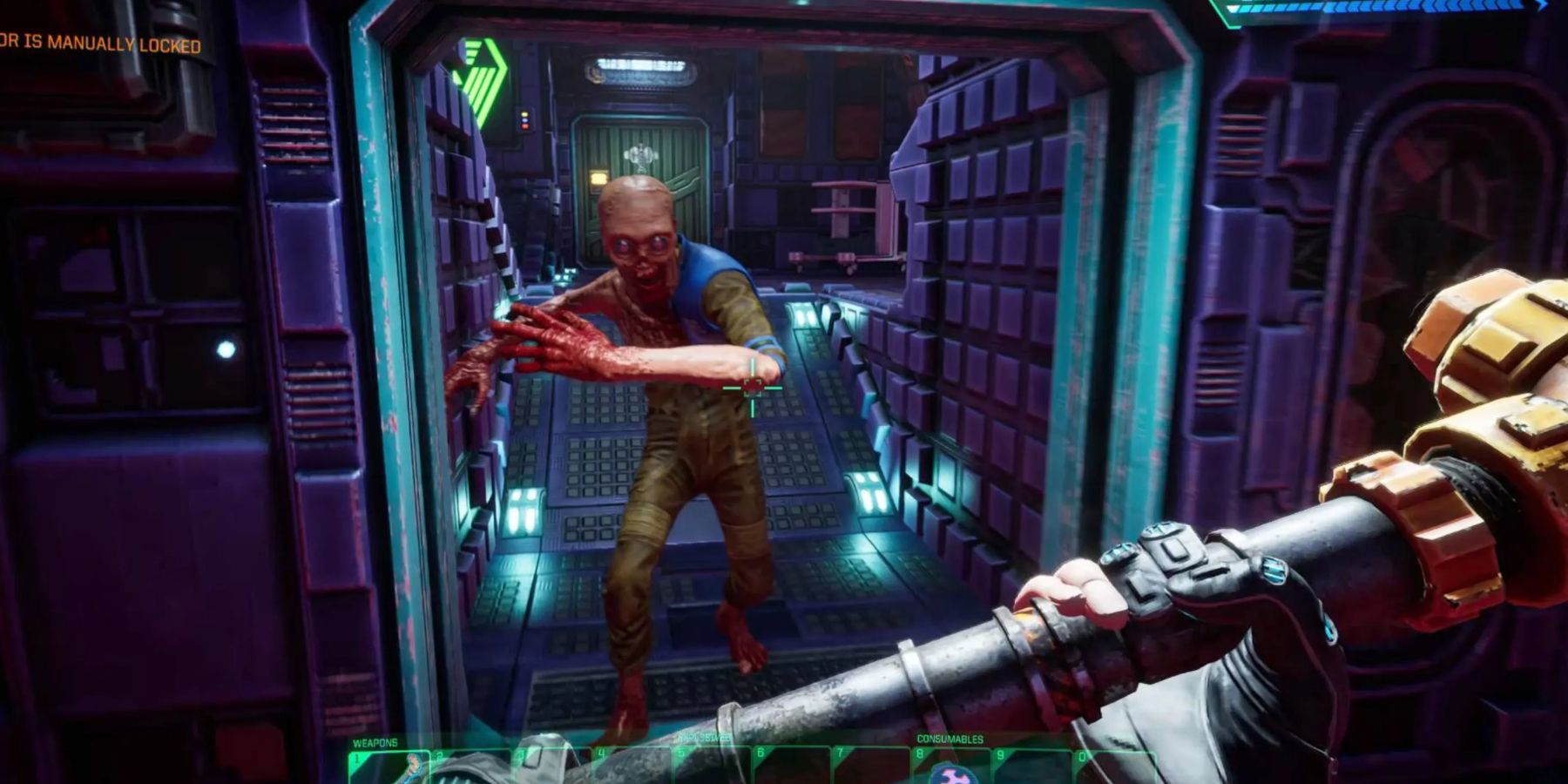 System Shock combat using a pipe