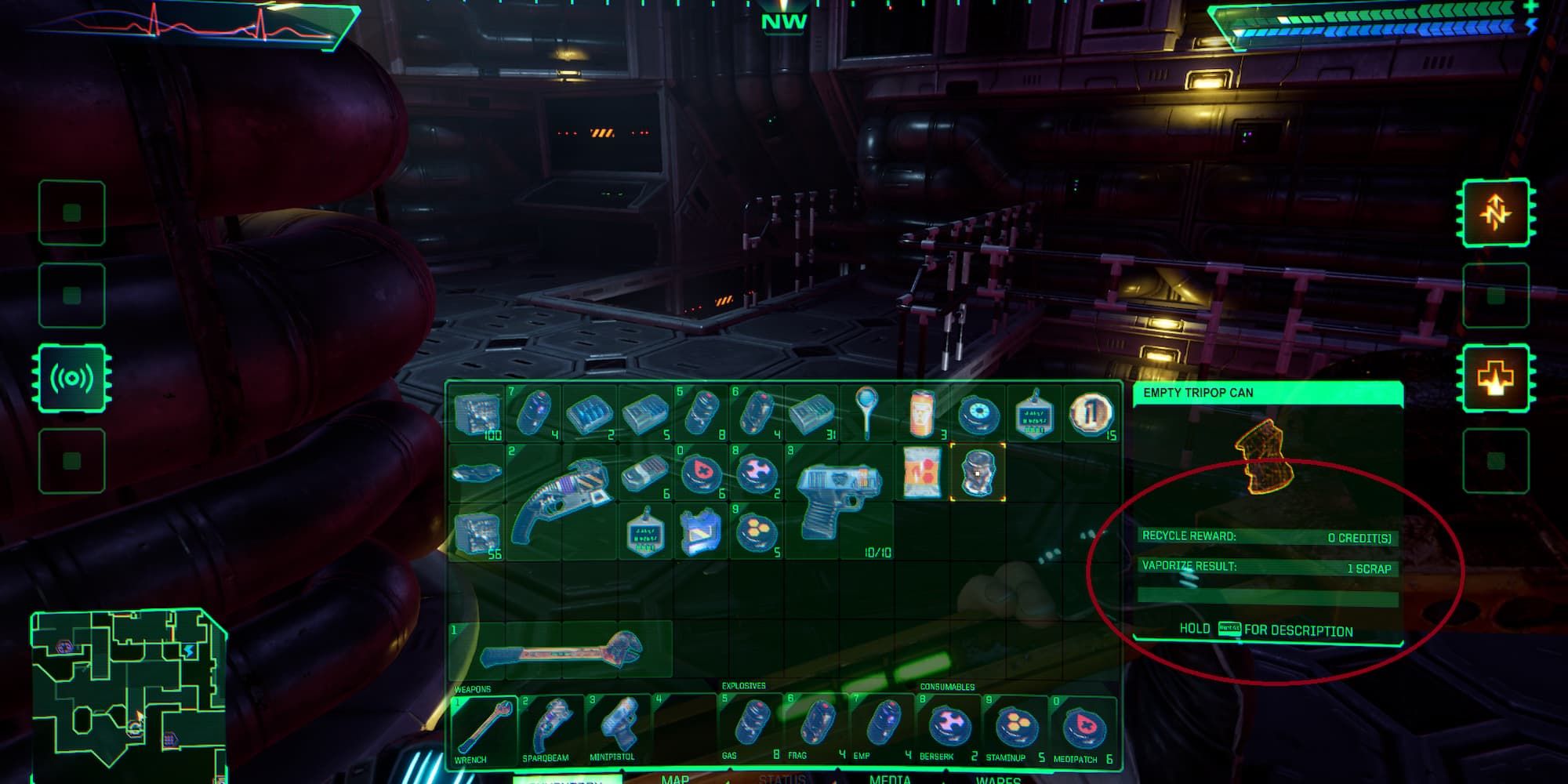 Scrap and Recycle value indicator in System Shock (2023)