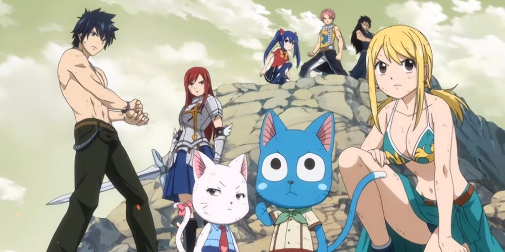 Team Natsu as they appear in the Edolas arc in Fairy Tail's eighth opening