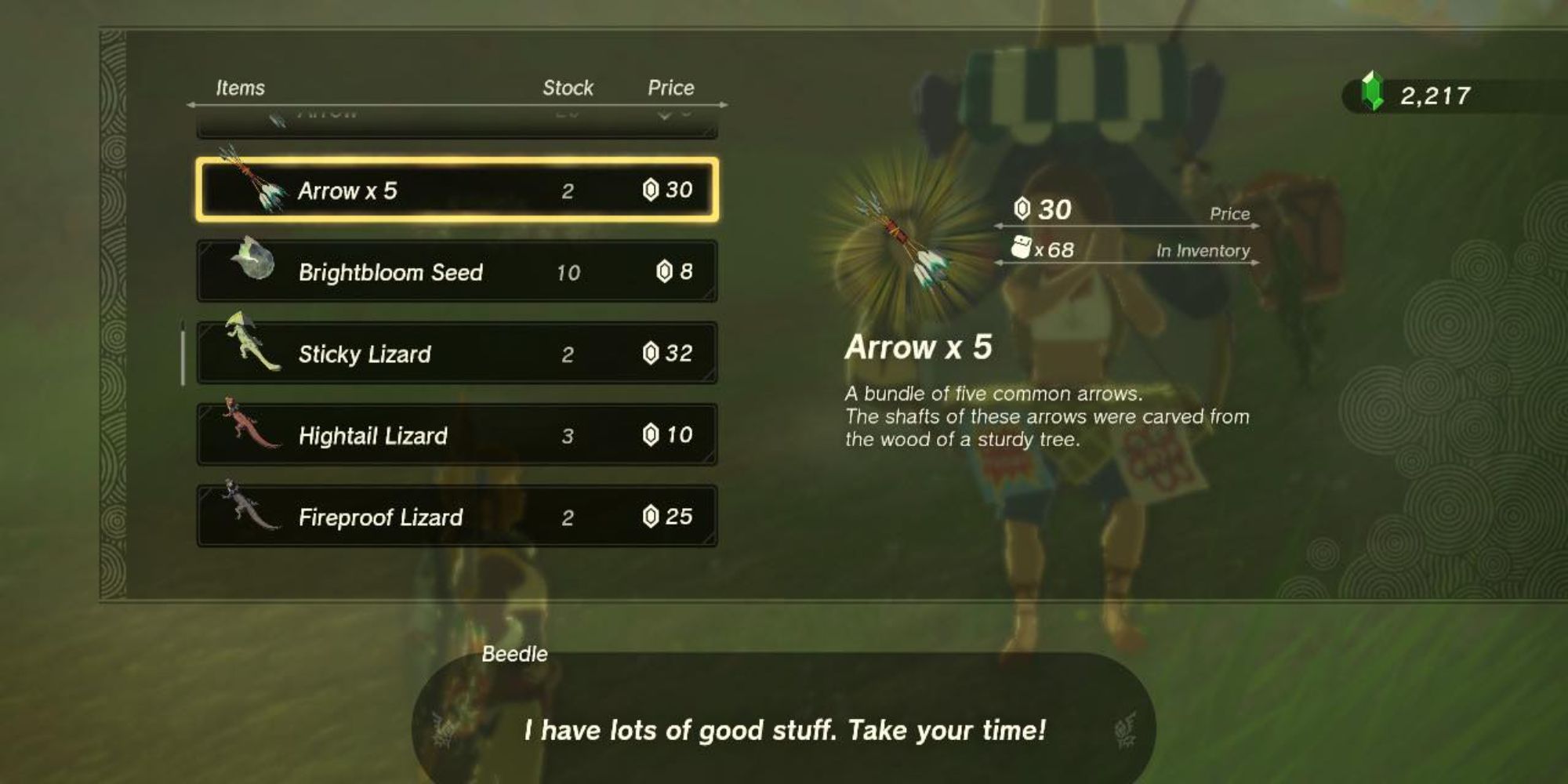 Tears of the Kindom Beedle Selling Arrows at South Akkala Stable