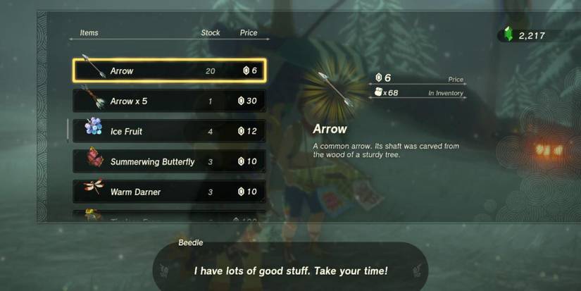 Tears of the Kingdom Beedle Selling Arrows at Snowfield Stable