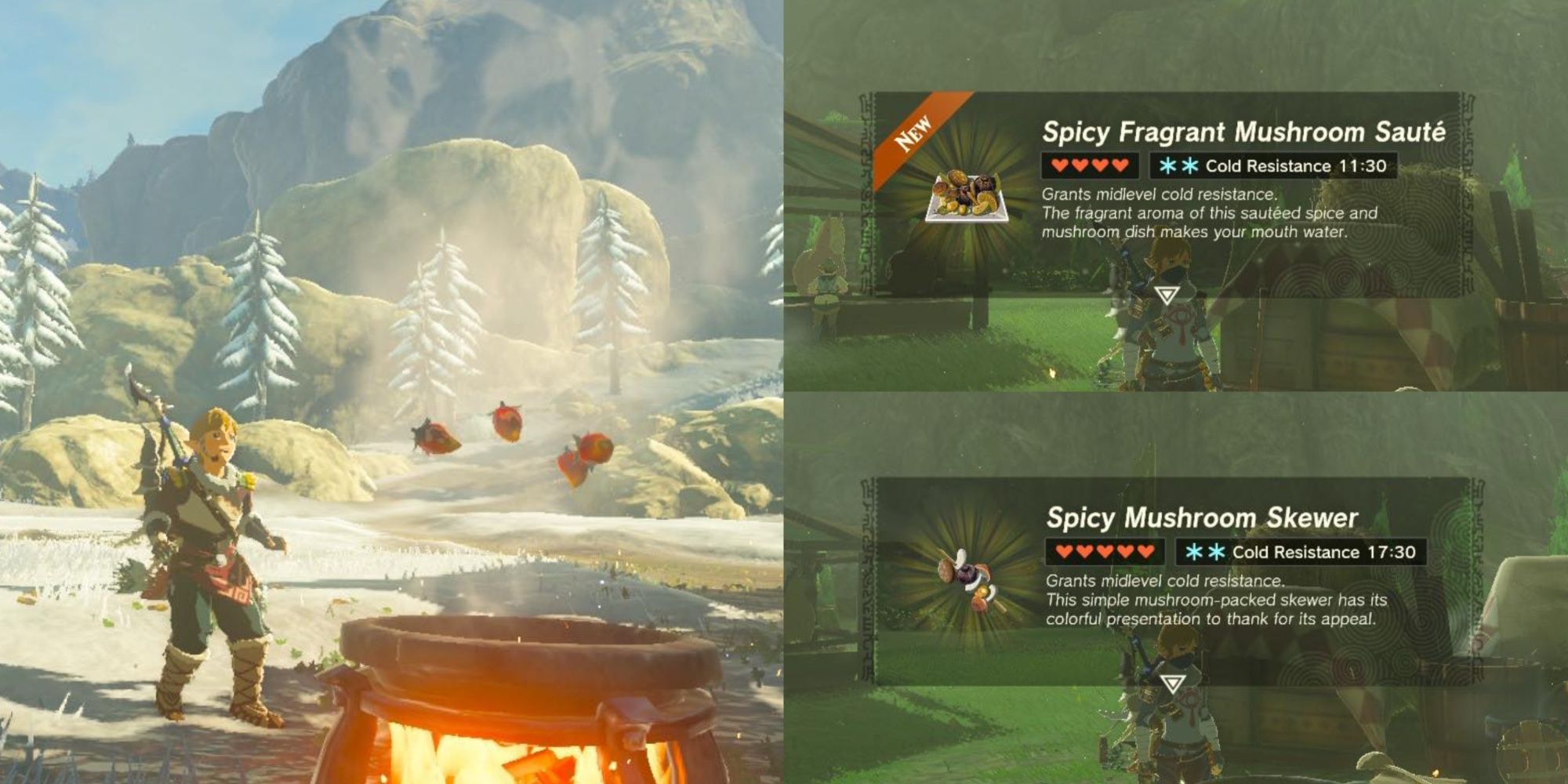 Link from Tears of the Kingdom and two cold resistance recipes
