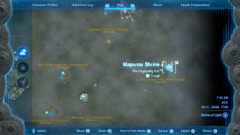 zelda tears of the kingdom mayanas shrine the south lanayru sky crystal the ice guides you location
