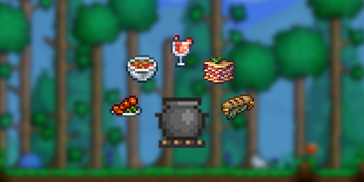 Cooking pot and several meal icons from Terraria