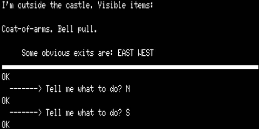 Screenshot of the text-based game mechanics of The Count. 