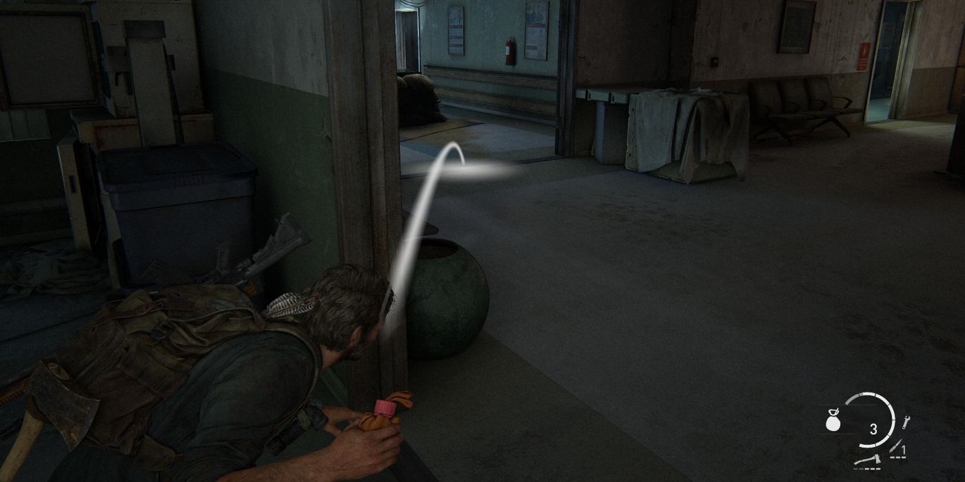 The Last of Us Part 1 Firefly Lab Joel throwing smoke bomb