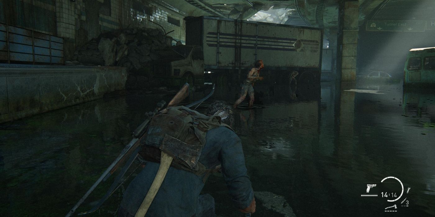 Ellie crouches in The Last of Us Part 2