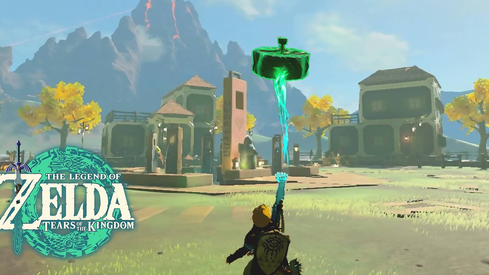 The Legend of Zelda Tears of the Kingdom TOTK Link Ultrahanding a wheel in Tarrey Town