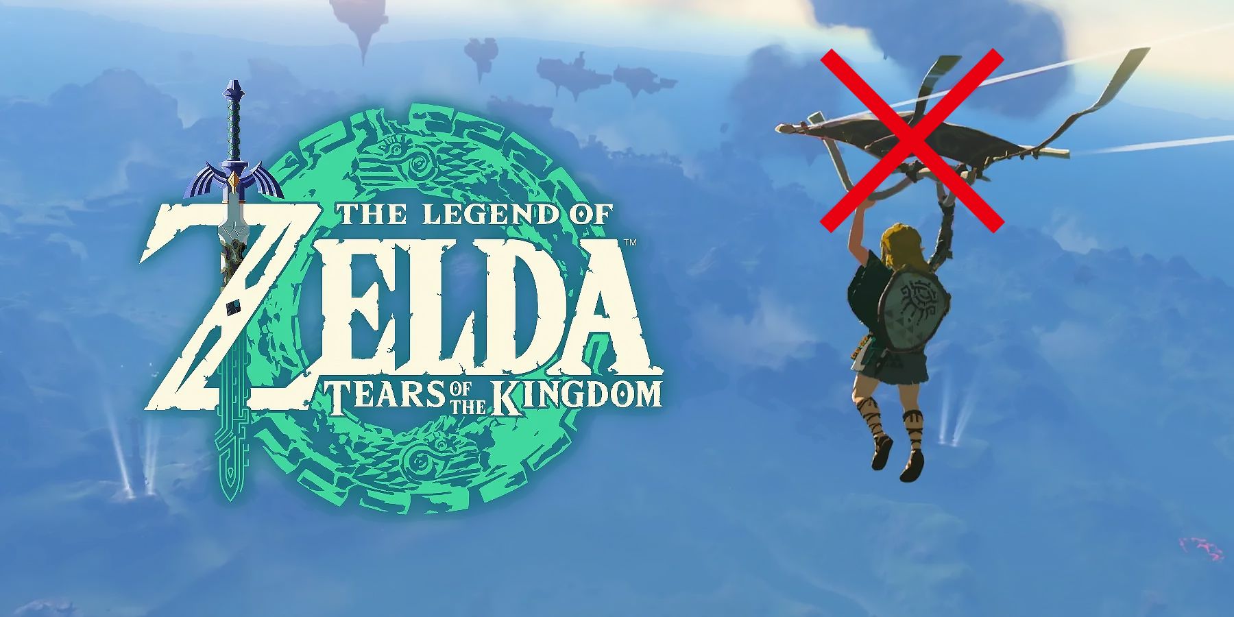The Legend of Zelda Tears of the Kingdom TOTK Link with crossed out paraglider