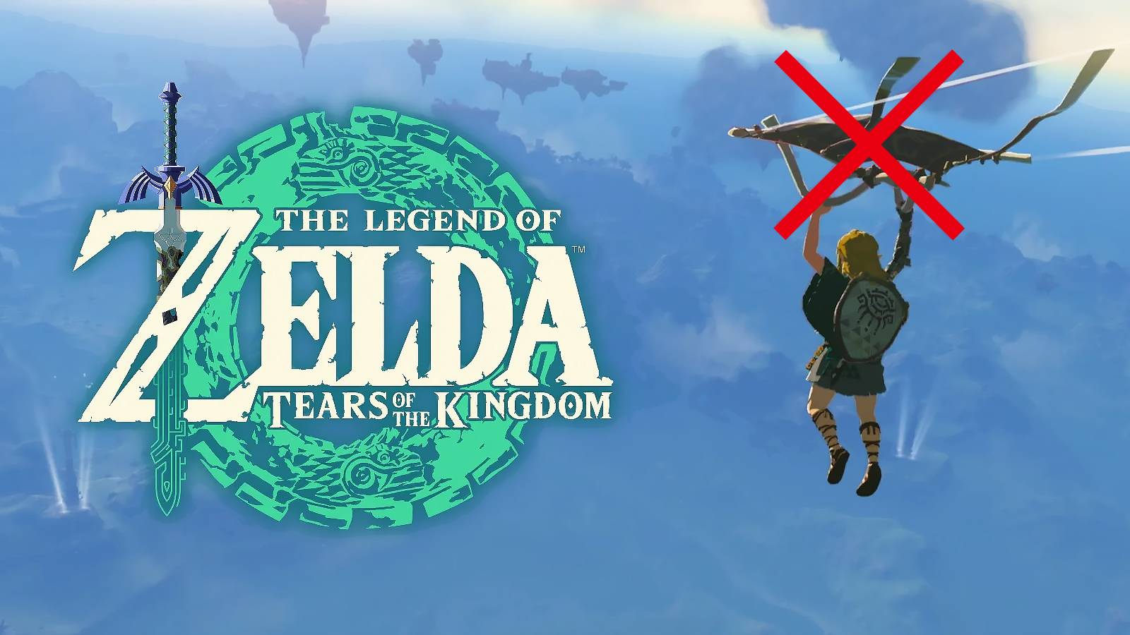 The Legend of Zelda Tears of the Kingdom TOTK Link with crossed out paraglider