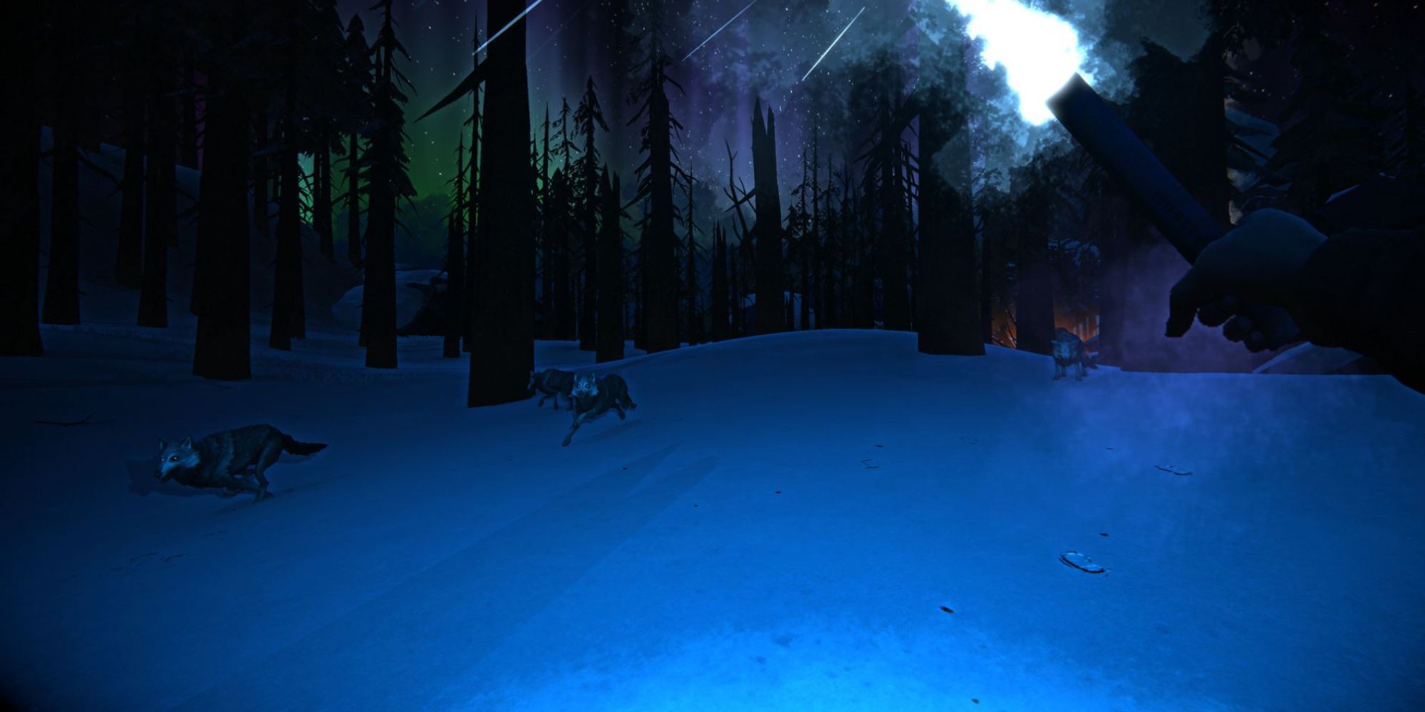 The Long Dark player holding a flare