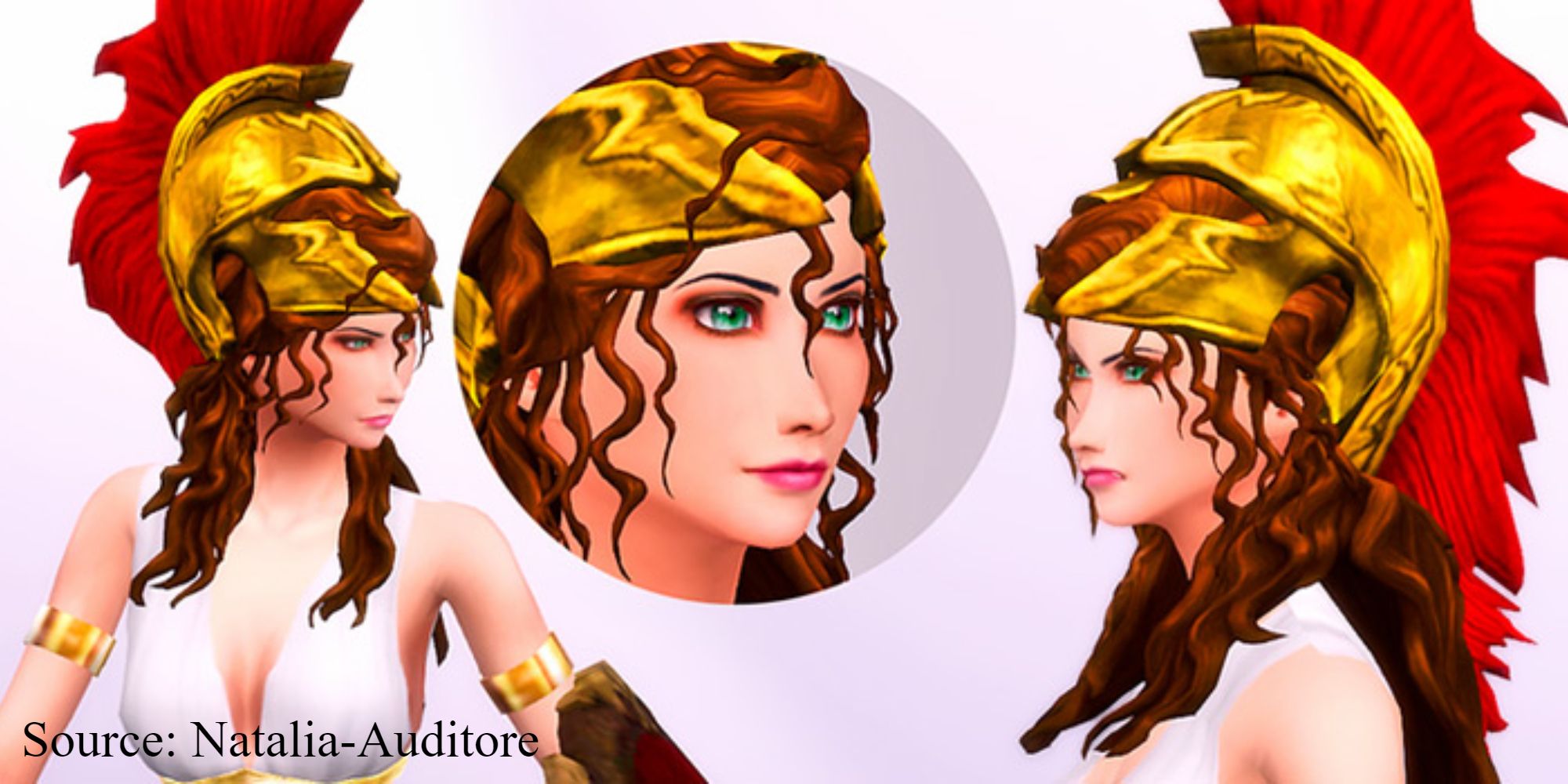 A Sim is decked out in Greek warrior custom content by Natalia-Auditore