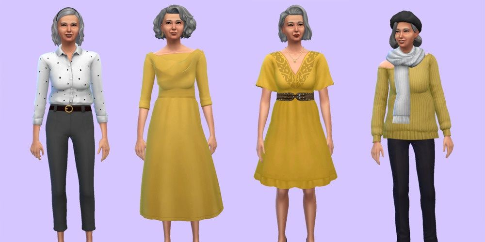 A series of outfits made for an elder granny Sim