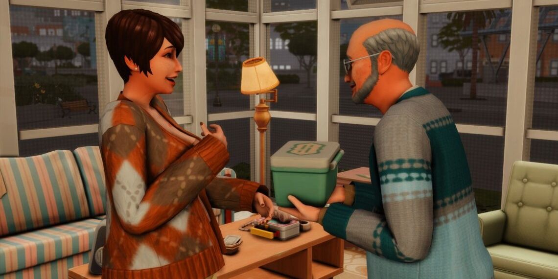 An elder Sim gives his family member a keepsake box