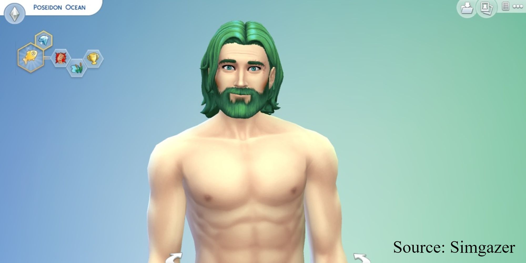 A Poseidon-inspired Sim made by Simgazer is perfect for the Greek legacy challenge