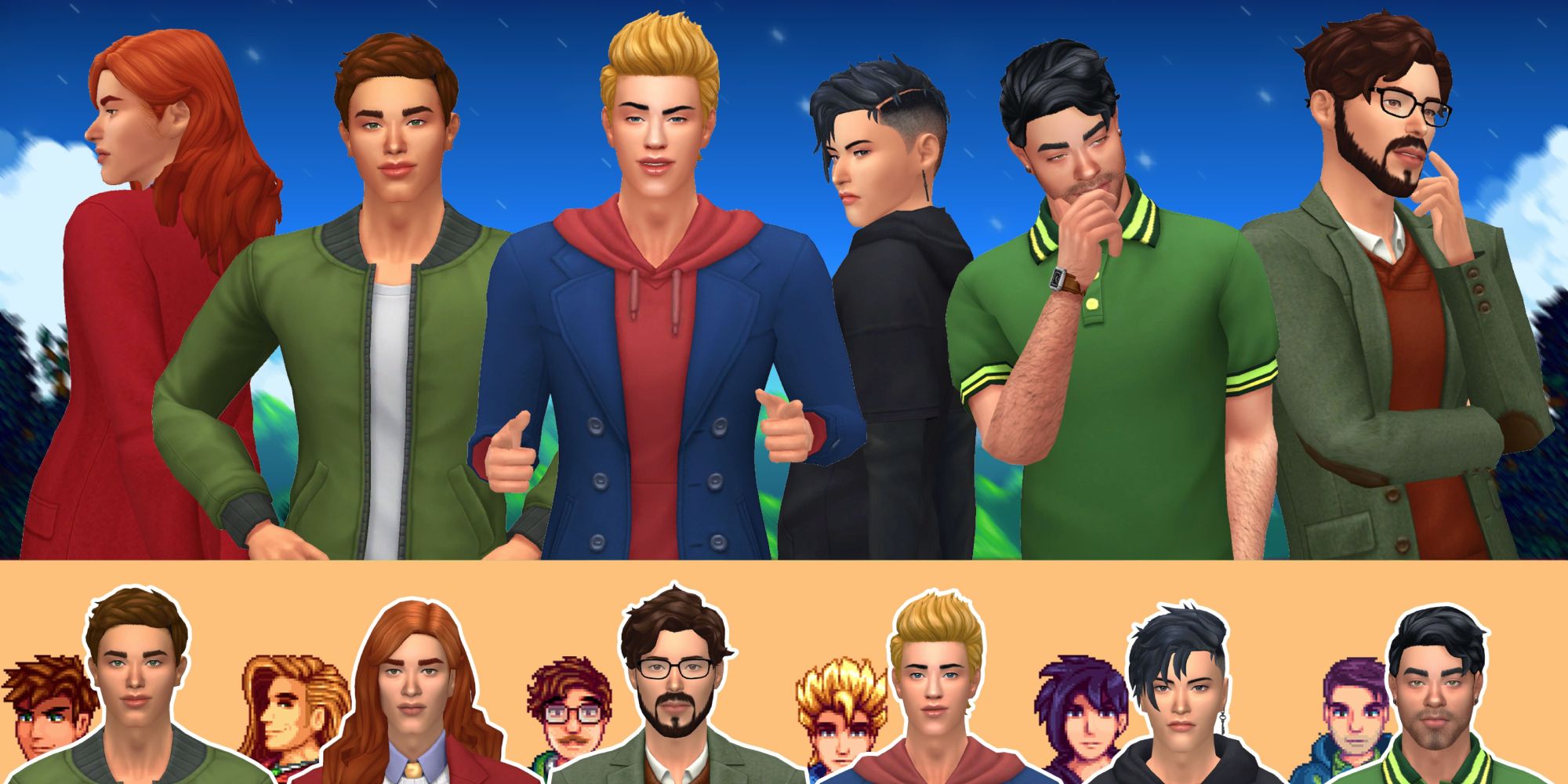 Bachelors from Stardew Valley made into The Sims 4 characters