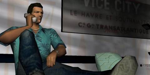 Tommy Vercetti in action in GTA: Vice City