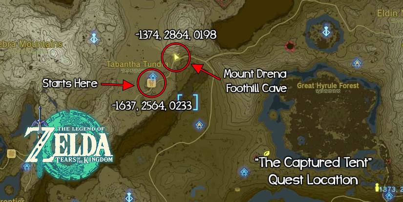 Map for The Captured Tent quest in Zelda: Tears of the Kingdom.