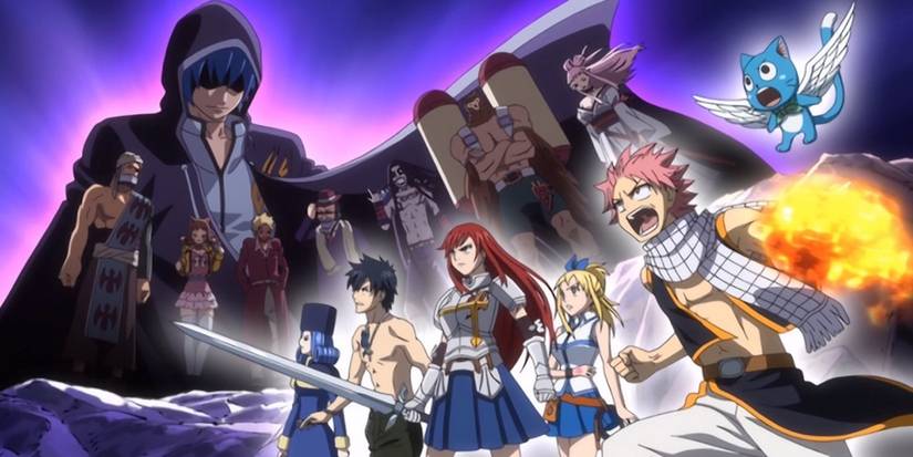 Still shot of both Team Natsu and Team Jellal at the end of Fairy Tail's third opening