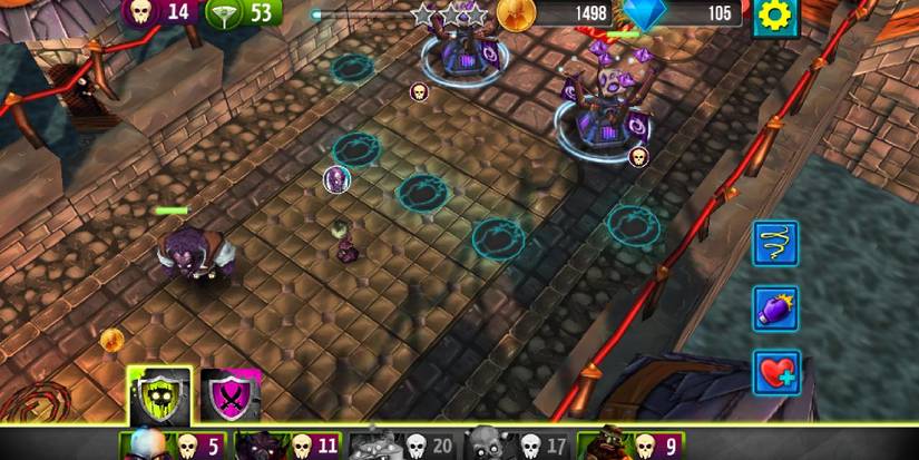 Castle defense gameplay of the mobile vampire game. 