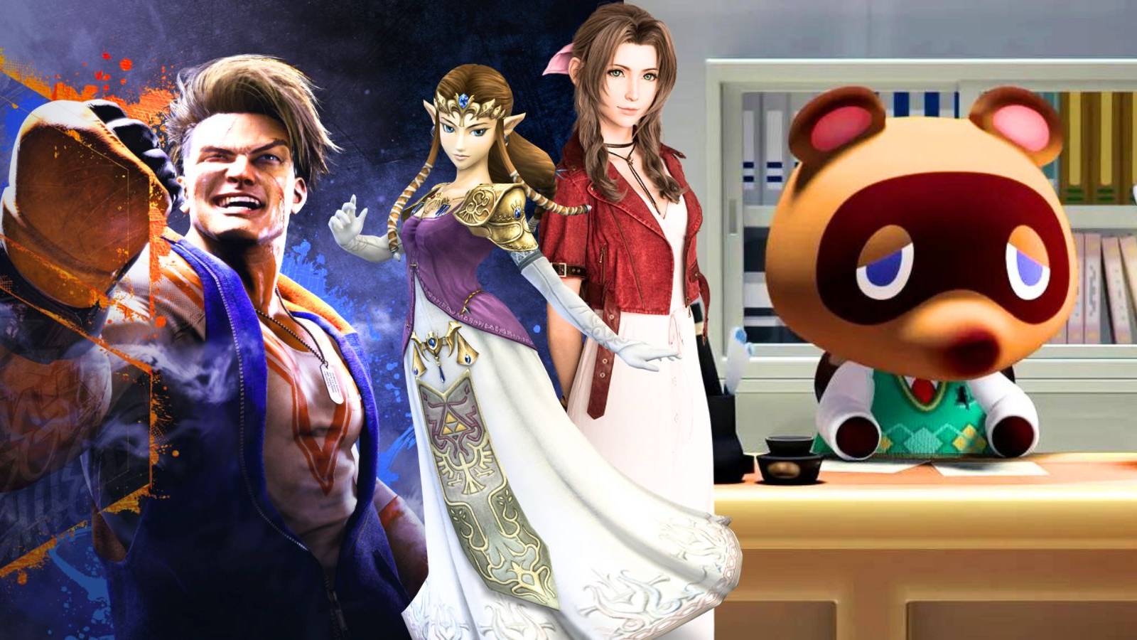 tom nook, zelda, Aerith and luke from street fighter 6
